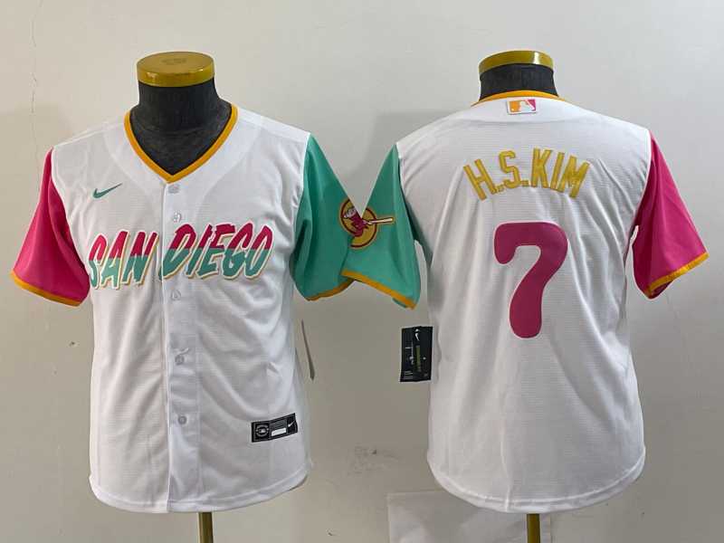 Youth San Diego Padres #7 Ha Seong Kim White 2023 City Connect Cool Base Stitched Jersey->mlb youth jerseys->MLB Jersey